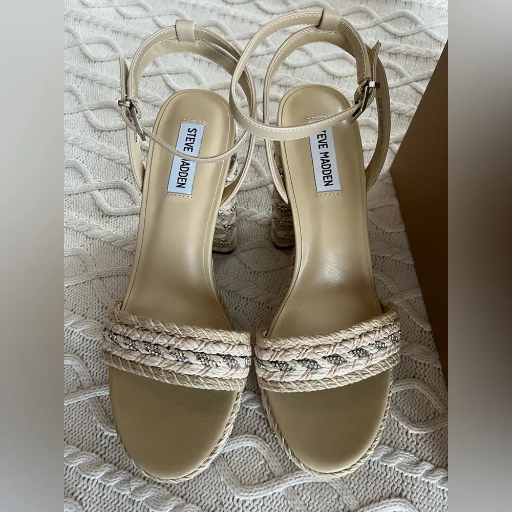Steve Madden Cream Woven “Lucci” Platform Sandals Various Sizes - Picture 14 of 15